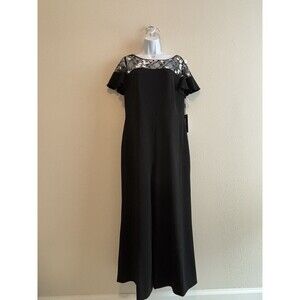 NWT Karl Lagerfeld Paris Black Floral  Bateau Neckline Wide Leg Jumpsuit Size 10